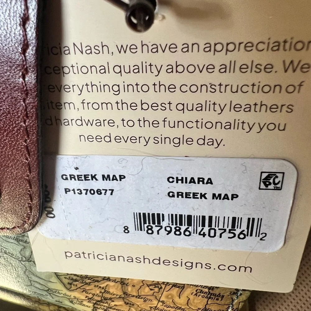 NWT Patricia Nash Chiara Greek Map Leather Bi-Fold Wallet